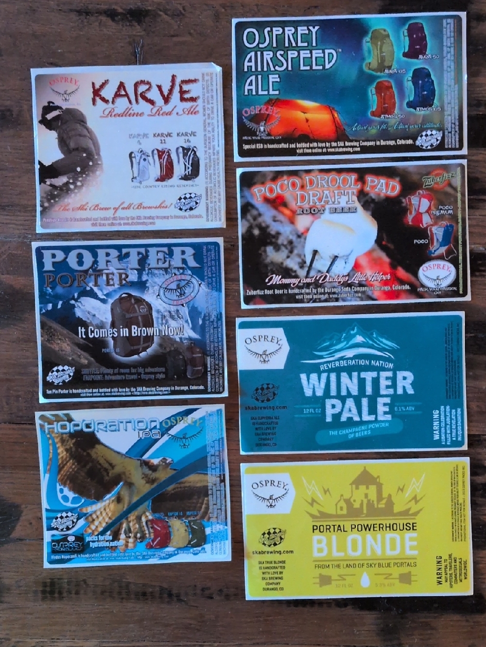 Osprey Packs-Bundle of SEVEN Vintage Beer Label Stickers